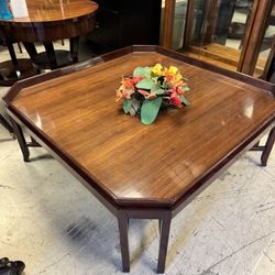 Mid-Century Modern mahogany octagonal coffee table - 48” x 48”