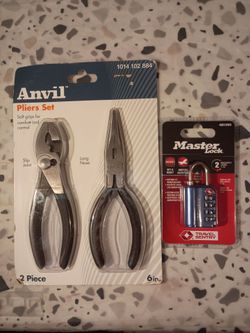 Anvil Pliers Set 2-Piece With Master Lock-Brand New