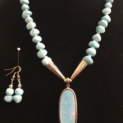 Turquoise Stone Necklace & Earrings 