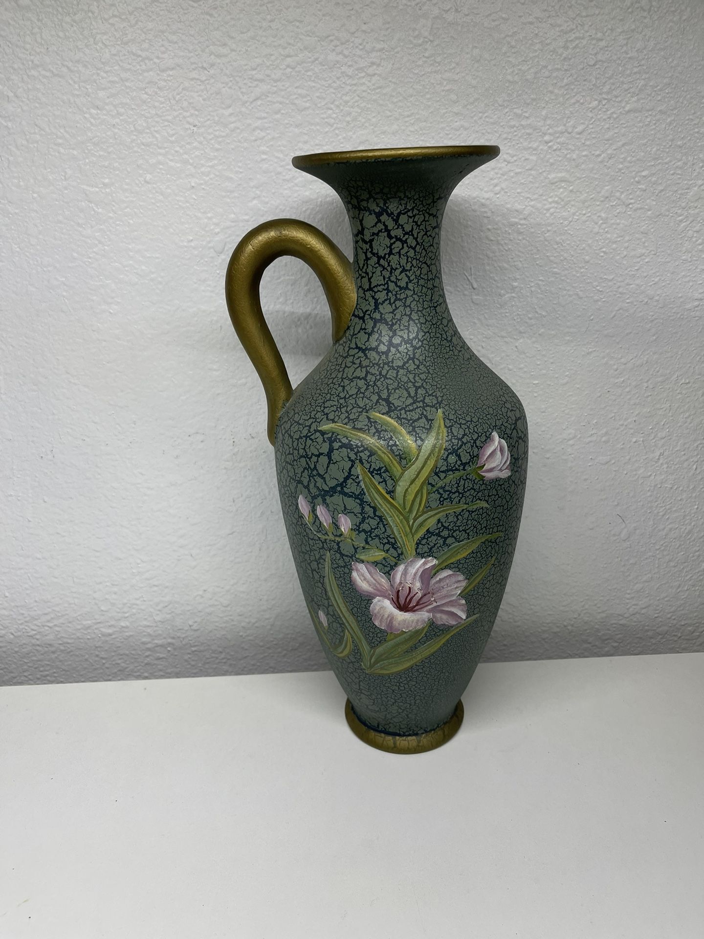 Tall Flower Vase—Large Ceramic Vase—Hang Painted Vase —(15”tall x 7”wide x 4”opening $35)