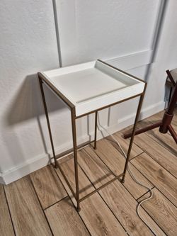 White Tray Top Side Table Gold Metal Frame