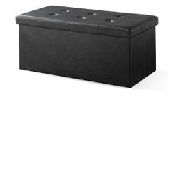 Mellow 30 Inch Button Tufted Faux Leather Collapsible Storage Ottoman, Foam Top Seat, Black