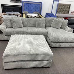 Corduroy Sectional With Ottoman
