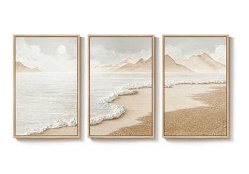 New!✨ 3pc boho coastal wood framed canvas wall art set