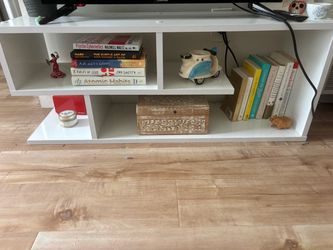 White TV Stand with Open Shelves