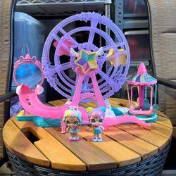 Kindi Kids, Minis Collectible Carnival Ferris Wheel and Posable Rainbow Kate Bobble Head Figurine 2pc, Preschool, Girls, Ages 3+
