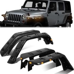 Jeep Wrangler JK Pocket-Riveted Style Wheel Protector LED Fender Flares for 2007 to 2017