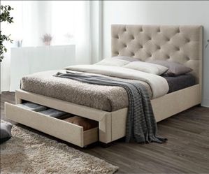 Sybella beige queen platform bed