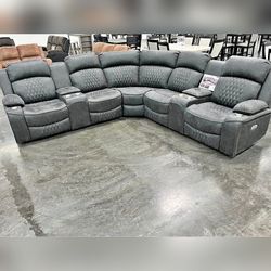 Charcoal color leather power recliner sectional sofa