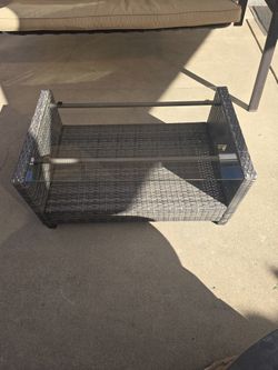 Gray Patio Wicker Coffee Table With Glass Top