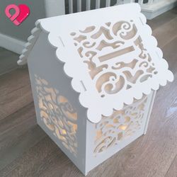 White House Wedding Card Money Box Floral Silhouette Bank Hard Foam Village Barn