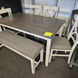 Brand New Dining Set White & Grey 4 Chairs & Bench $439