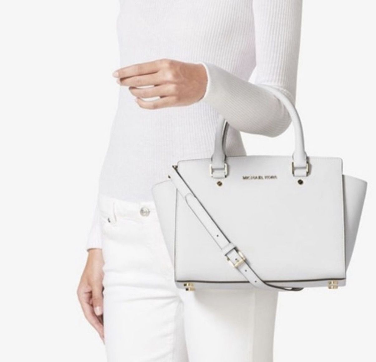 MICHAEL KORS Selma satchel large crossbody tote handbag shoulder bag white