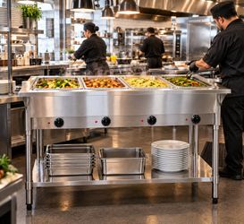 Flamaster FLM-ST4-SS 4-Pan Commercial Electric Steam Table | Food Warmer | 120V 2000W