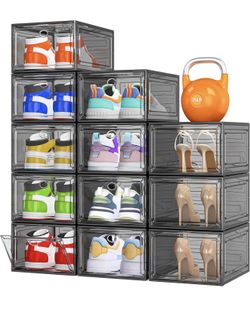 12 Pack Clear Shoe Storage Organizer with Magnetic Door X(109)