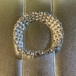 935 Sterling Silver Plated VTG Shiny Basket Weave Twist Chain Bracelet