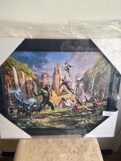 Thomas Kinkade Marvel Battle for Wakanda Canvas Art 16x20 (New)