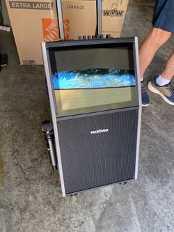 MASINGO Karaoke Machine with Built-in 15" Tablet, LED Lights, 2 Wireless Mics