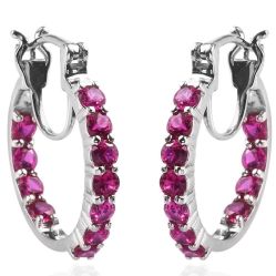 Simulated Ruby Diamond Hoop Earrings Platinum Bond Copper