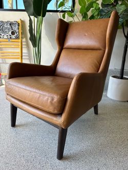 west elm brown leather chair