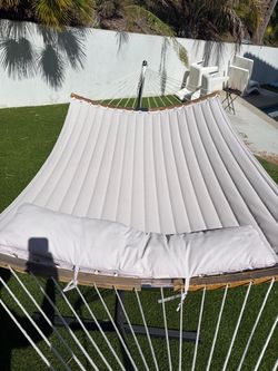 Moving Sale: Freestanding Striped Outdoor Hammock with Heavy-Duty Steel Stand