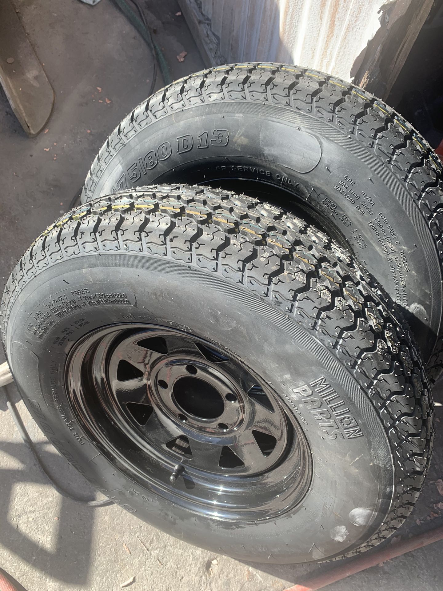 175/80/13 trailer tires with wheels NEW x2 pair