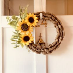 Burlap Sunflower Farmhouse Wreath