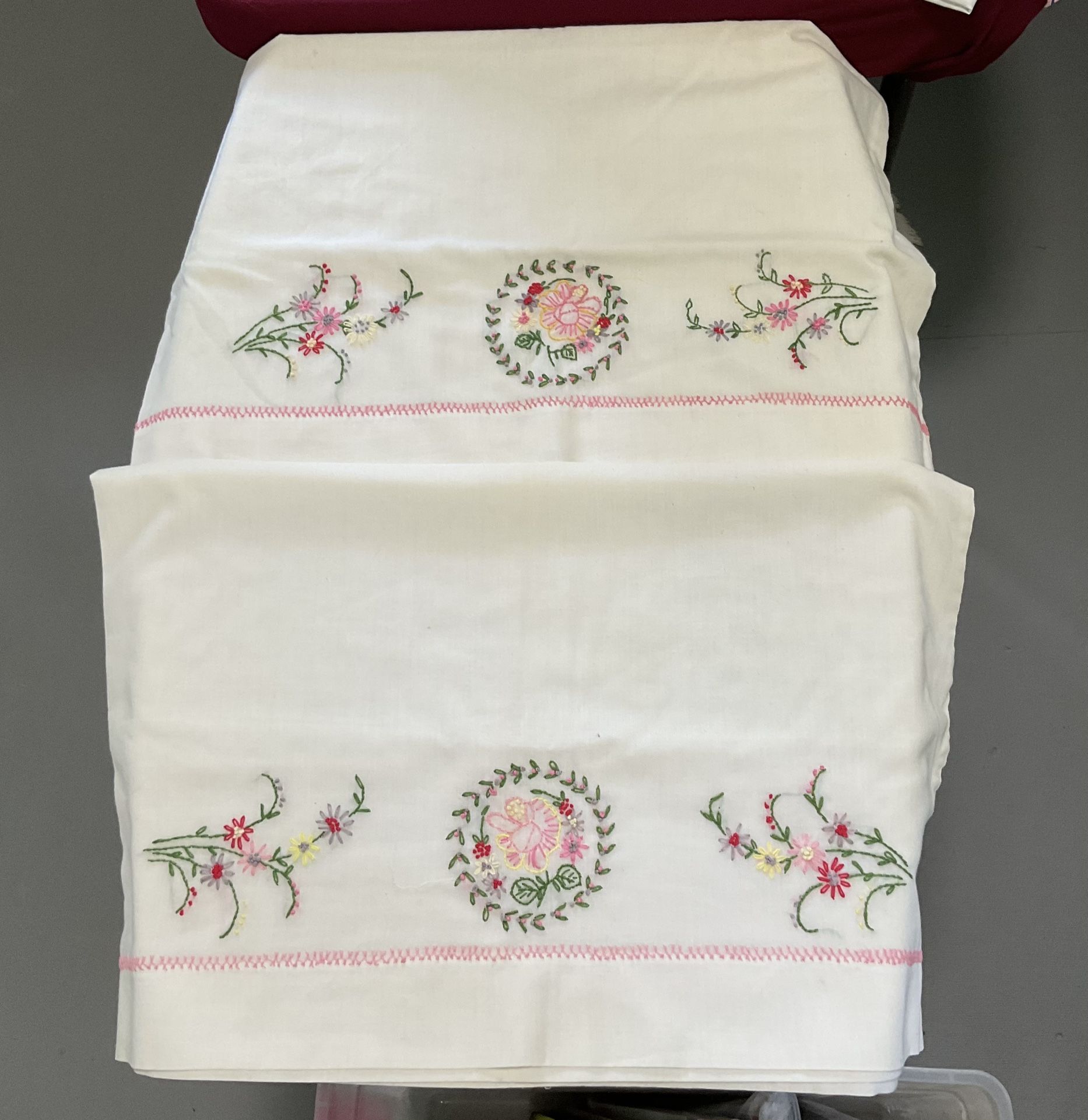 Vintage Pillow Cases 2 Embroidered- Age Unknown