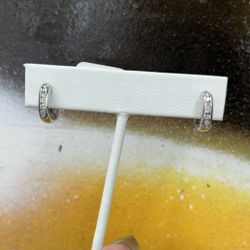 14k White Gold Diamond Huggies 