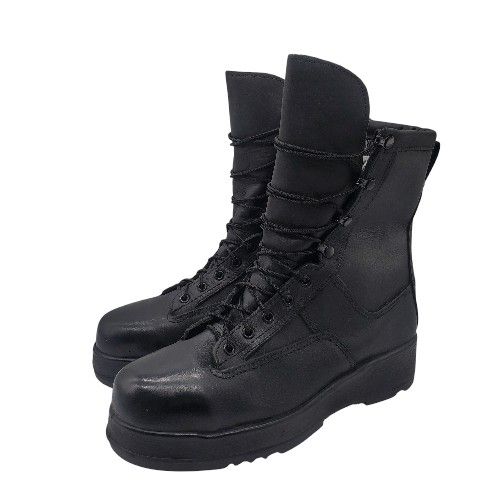 NAVY FLIGHT DECK Mens Steel Toe Boot Sz 9 R Black Leather Vibram Outsole Worn 2X