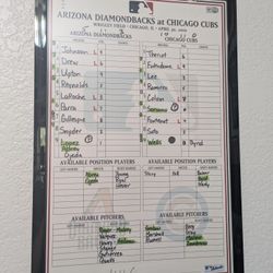 Chicago Cubs And Arizona Diamondbacks Lineup Card