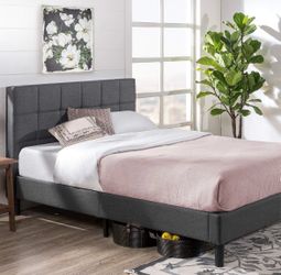 New in box -Upholstered Platform Bed Frame, Mattress Foundation, Wood Slat Support, No Box Spring Needed, Easy Assembly, Grey