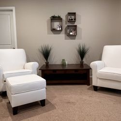 3 Piece Set - Pottery Barn Rocking Chairs Two  With Ottoman