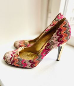 New Missoni Heels Shoes Women’s Made In Italy Leather Pink Wedding Dress Shoes 7.5 37.5