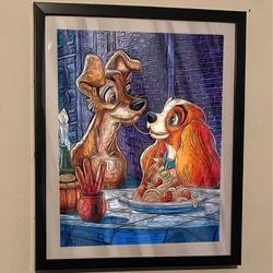Disney lady and the tramp custom art piece on black frame