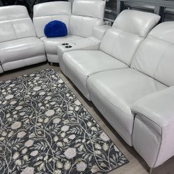 SECTIONAL GENUINE  LEATHER  RECLINER  ELECTRIC  WHITE  COLOR .. 💥✅🚛DELIVERY SERVICE  AVAILABLE 💥✅🚛