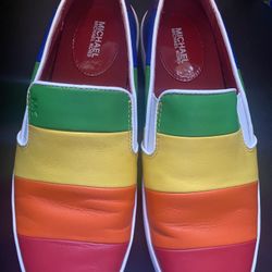 NEW Michael Kors Dylan Rainbow women's leather slip on Pride shoes sneaker SIZE 6.5