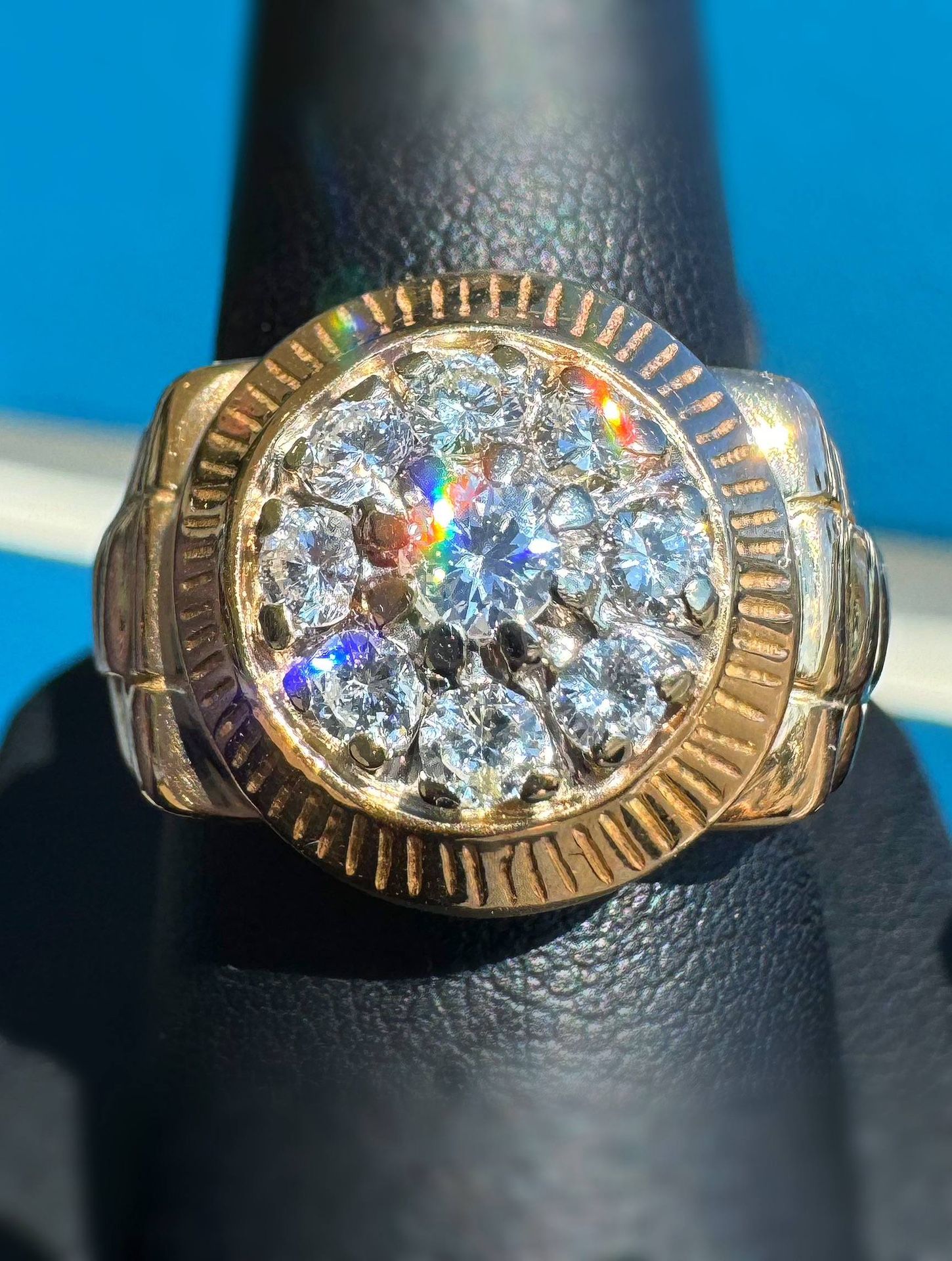 14k solid yellow gold 1.1CTW Natural Diamond Rolex Watch style ring sz 9