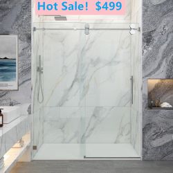 60 in. W x 76 in. H Double Sliding Semi-Frameless Shower Door with Smooth Sliding and 3/8 in. Glass Big Sale