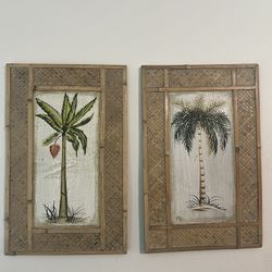 Bamboo Framed Palm Tree Paintings