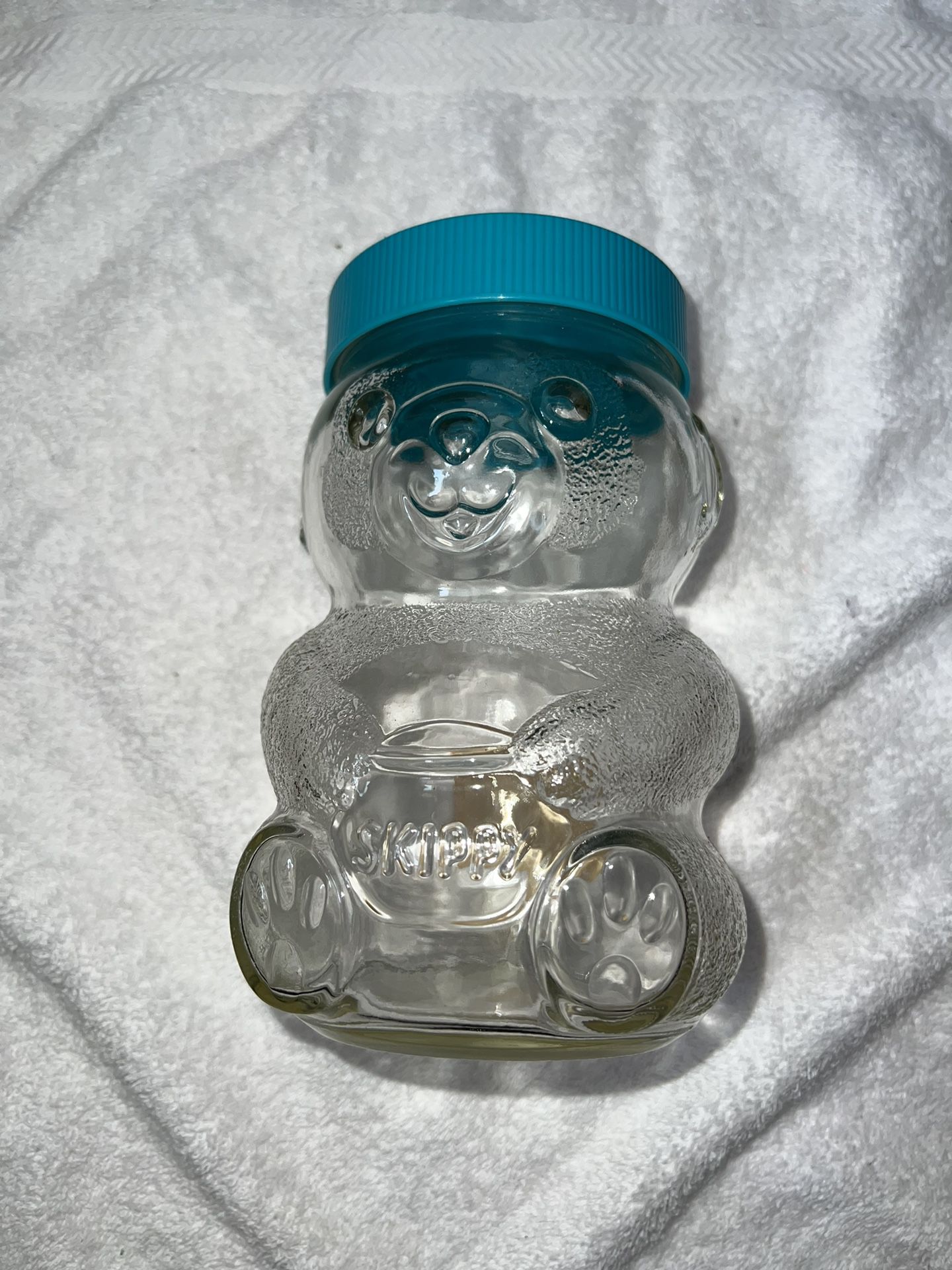 Skippy’s Peanut Butter Glass Bear Jar Vintage 1990s 7.5” Tall 48 oz