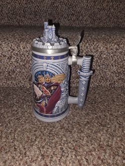 Medieval King Ceramic Beer Stein with Castle Lid