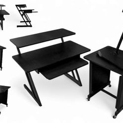 On‑Stage WS7500 3‑Shelf Studio Workstation Desk – Black – w/ Keyboard Tray
