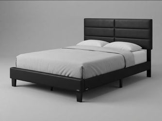 Black Faux Leather Queen Bed Frame