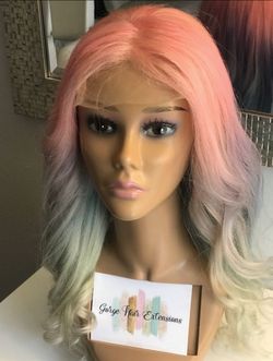 Cotton candy color human hair wig