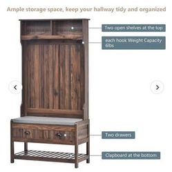 (50% off) Brand new Tzou Entryway Coat Rack with Bench ( brown color)