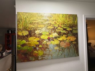 Large Water Lily Pond Oil Painting on Canvas