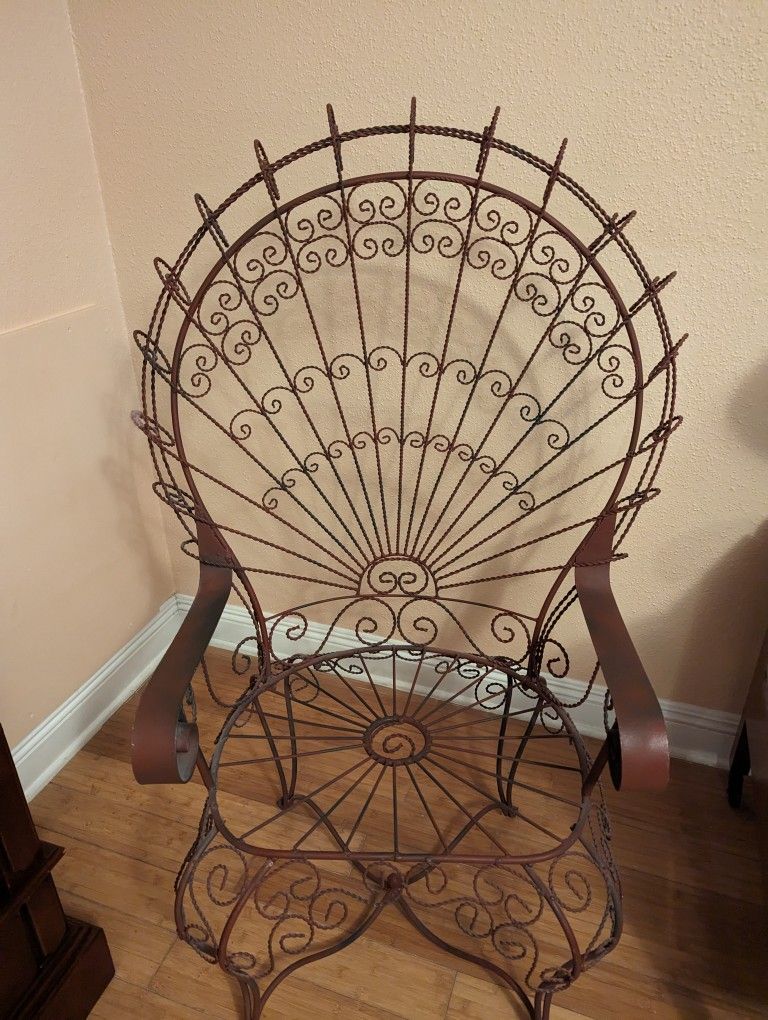 Antique Peacock Wrought Iron Chair 