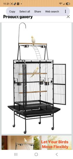 VEVOR Bird Cage, 32.7 x 31.1 x 82.7 inch, Open Flat Top, Wrought Iron Bird Flight Cage with Perches, Slide-Out Tray, Plastic Feeders, for Cockatiel, M