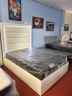 🤍 **BRAND NEW WHITE QUEEN BED SET WITH BUILT-IN LED LIGHTS – $800** 🛏️✨  🔥 **Modern White Queen Bed Frame + Mattress – Brand New!** 🔥  Give your b